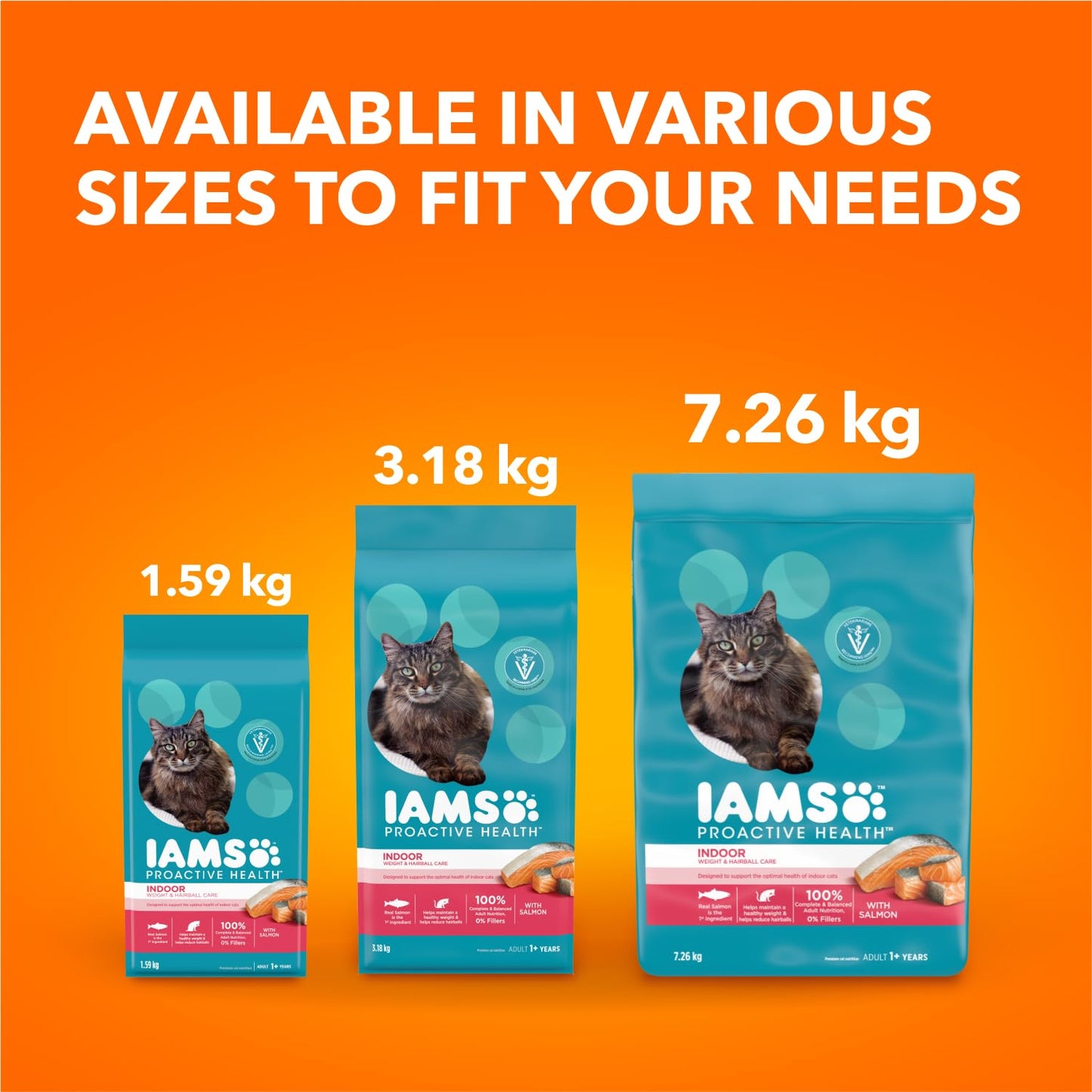 IAMS PROACTIVE HEALTH Indoor Weight & Hairball Care Adult Dry Cat Food – Salmon – 7.26KG (16LB) Bag - Available at All In One Marketplace Canada