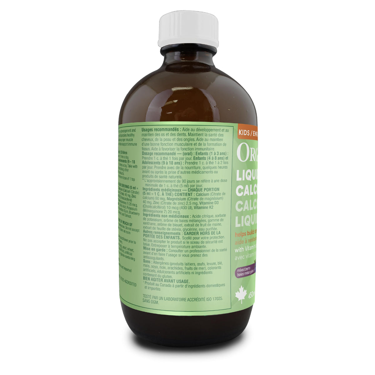 Organika Kids Liquid Calcium Plus- with Vitamins D3 and K2- Healthy Bone and Teeth Development- Mixed Berry Flavour- 450ml