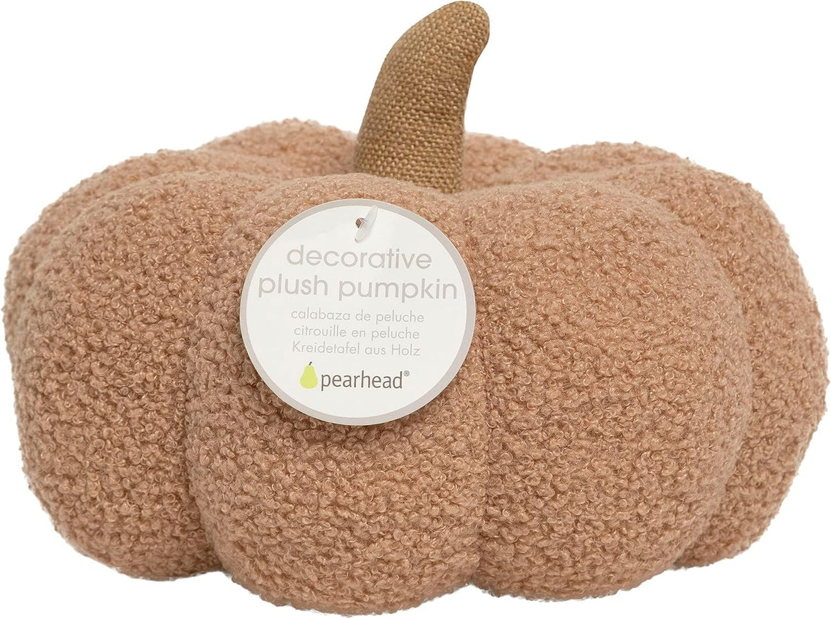 Citrouille en sherpa beige Pearhead, décoration d'Halloween en peluche, décoration d'automne moderne, beige