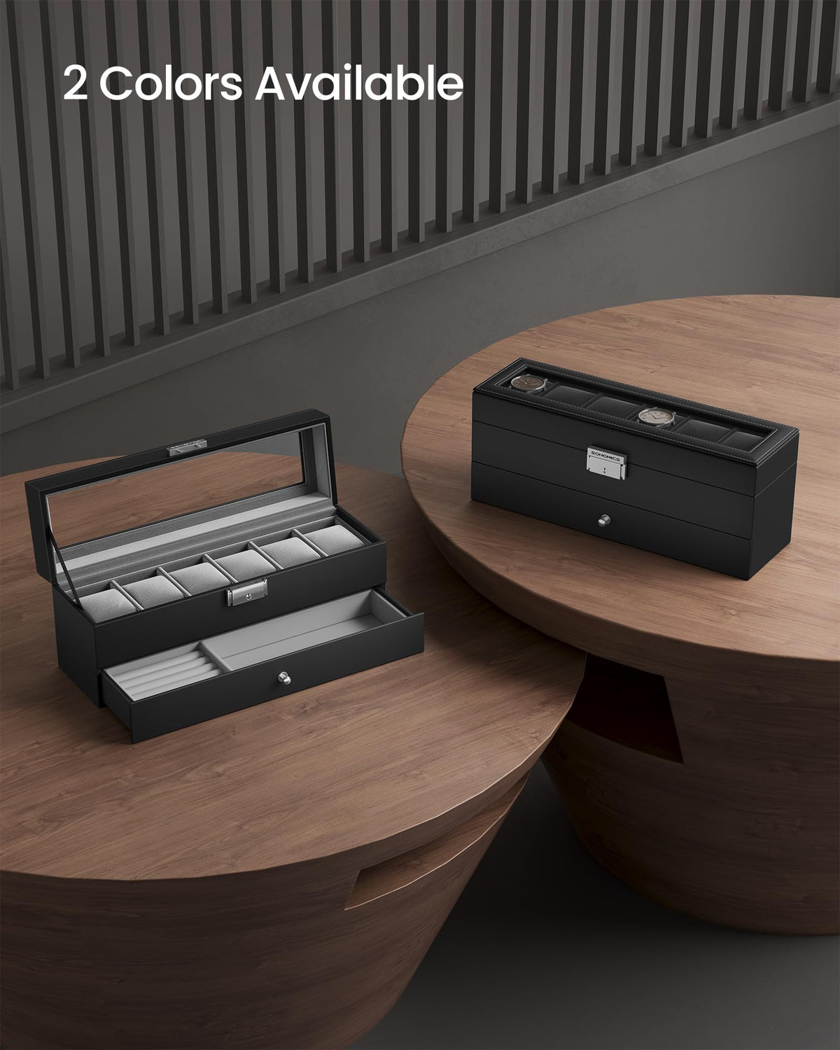 SONGMICS Watch Box, 6-Slot Watch Case Organizer with Large Glass Lid, 2 Layers, Removable Pillows, Metal Lock, Gift for Loved Ones, Black Synthetic Leather, Christmas Gift, Gray Lining UJWB060G01 🍁 All In One Marketplace Canada