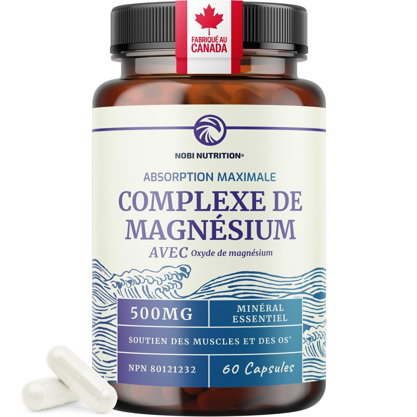 Magnesium Citrate Complex | 500MG | High Absorption Formula | Calm, Relaxation & Digestion Support Supplement with Elemental Magnesium Oxide | Made in Canada, Soy-Free | 60 Ct (2-Month Supply)