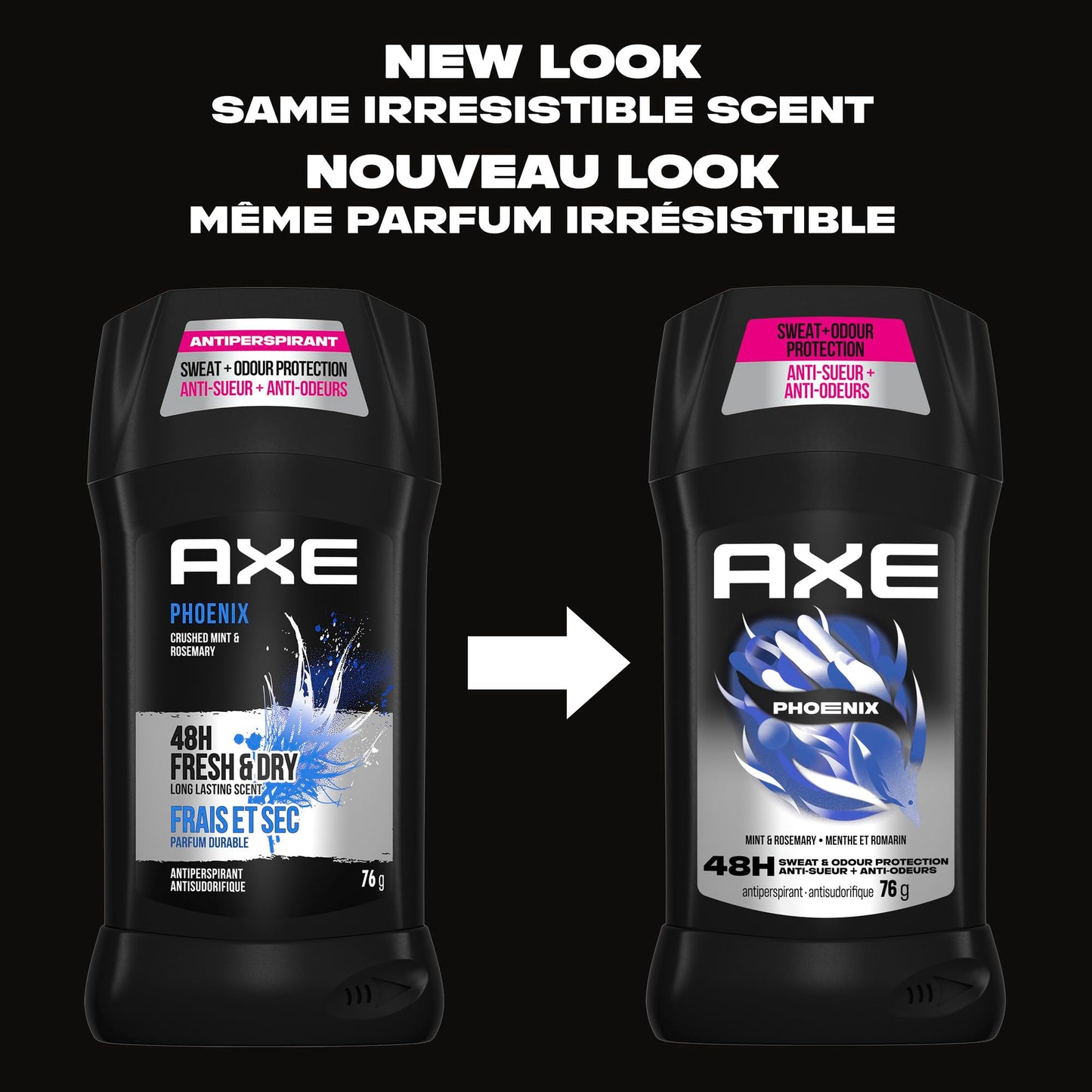 AXE Phoenix Antiperspirant Stick for 48-Hour Sweat and Odour Protection, Crushed Mint & Rosemary, 76g (Pack of 4)