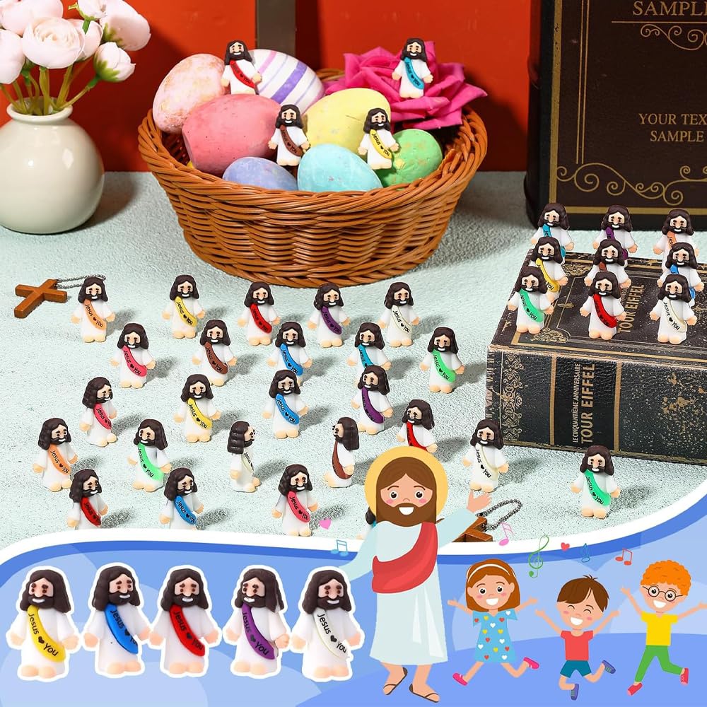 30 Pack Little Jesus Figures, Mini Jesus Figurines in Bulk, Love You for Easter Egg Filling Little Tiny Figures for Church Christmas Party Favors Baptism Gifts (Mix Color 10) 🍁 All In One Marketplace Canada