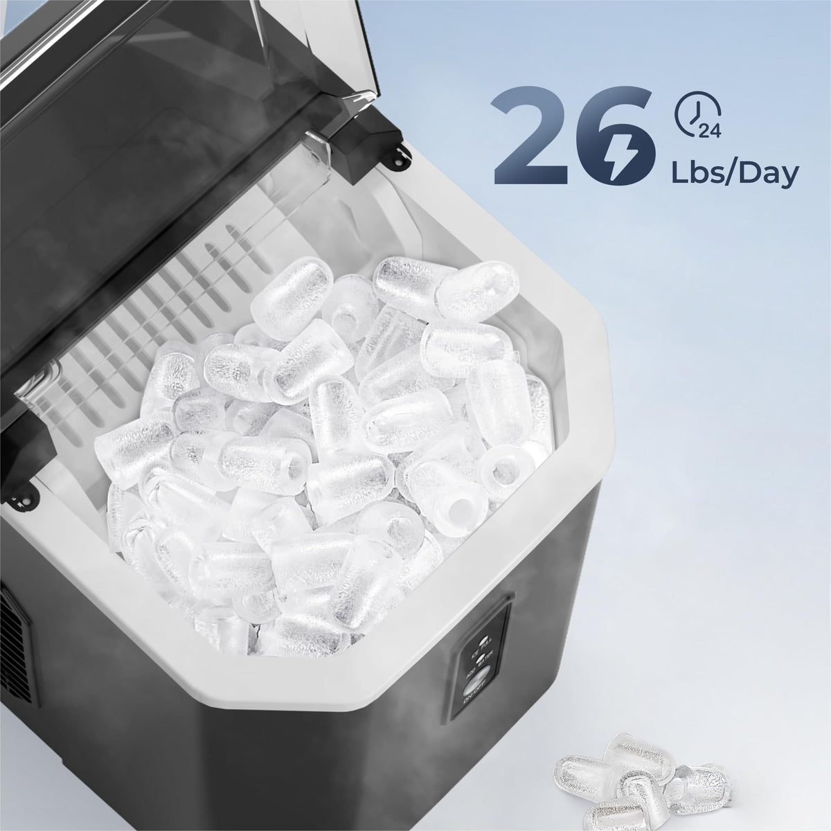 Euhomy Portable Countertop Ice Maker - 9 Cubes in 6 Mins, 26lbs/Day, Self-Cleaning with Ice Scoop & Basket, Compact for Home/Kitchen/Office/RV (Black)