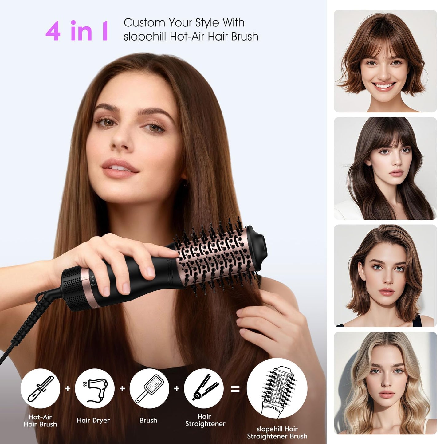 slopehill Mini Dual Voltage Hair Dryer Brush,1000 Watts Travel Hot Air Brush with European Plug, Ionic Hair Dryer and Styler for Women for Home & Salon, Oval Barrel 2 Heat & 2 Speed Settings - Available at All In One Marketplace Canada