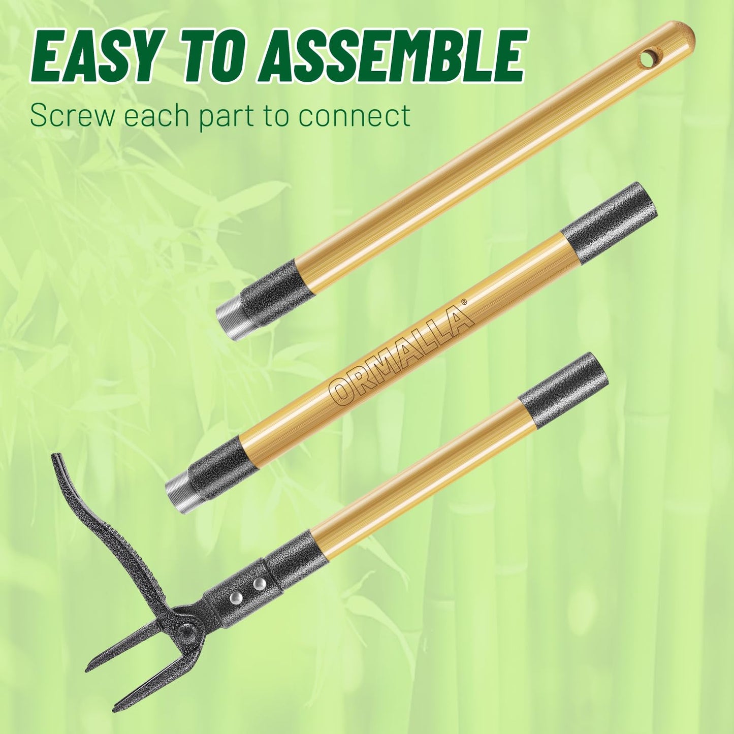 ORMALLA Weed Puller, 43.7in Long Handle Weed Remover, Dandelion Removal Tool, Natural Bamboo Handle and 4 Claws, Stand Up Garden Weed Root Remover, Pet Friendly (43.7in) - Available at All In One Marketplace Canada