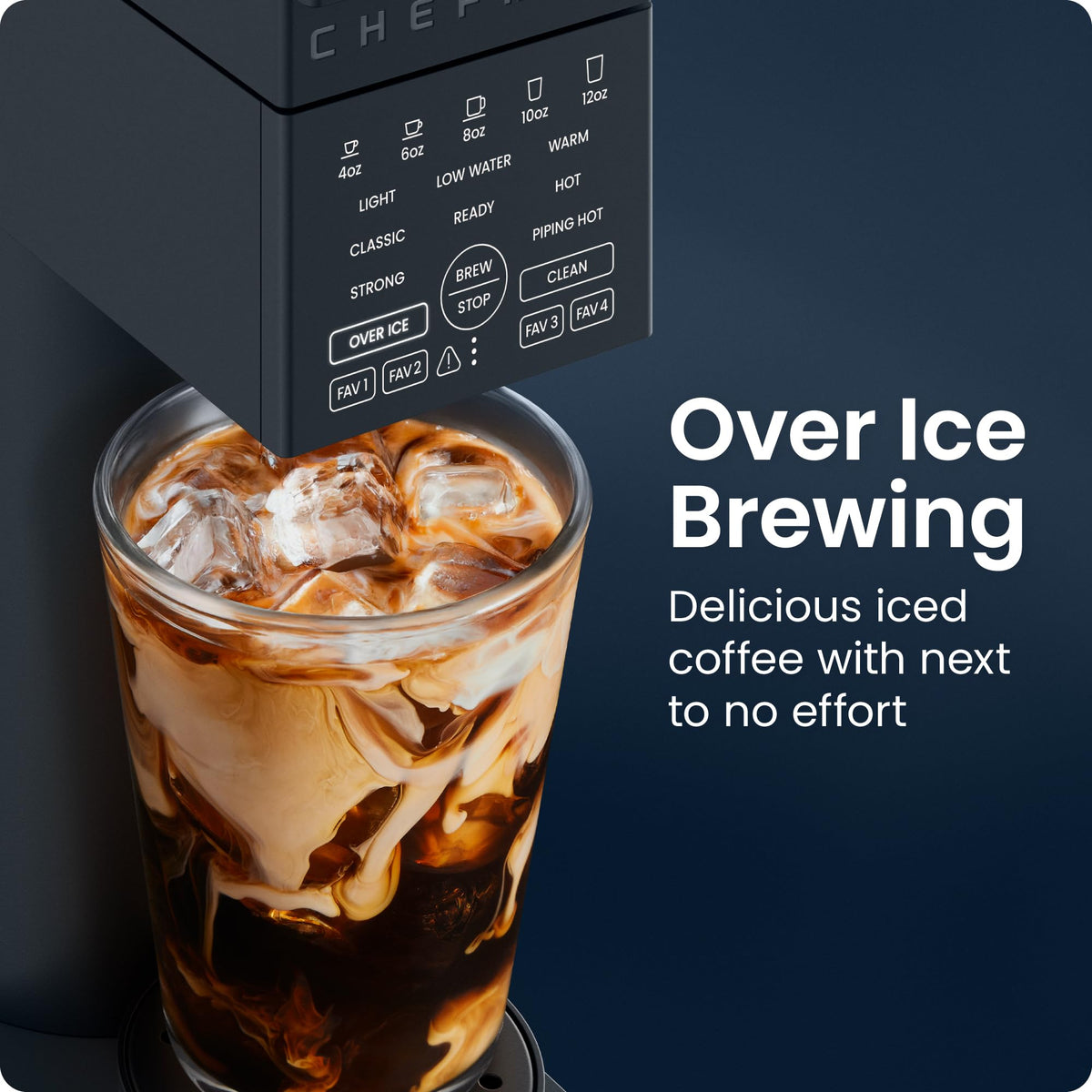 Chefman Caffeinator Single Serve Coffee Maker, Brew Kcups & Grounds, Drip Coffee Machine with Brew Strength Settings, Iced Coffee Function, 48 oz. Removable Water Reservoir - Includes 4 Filters