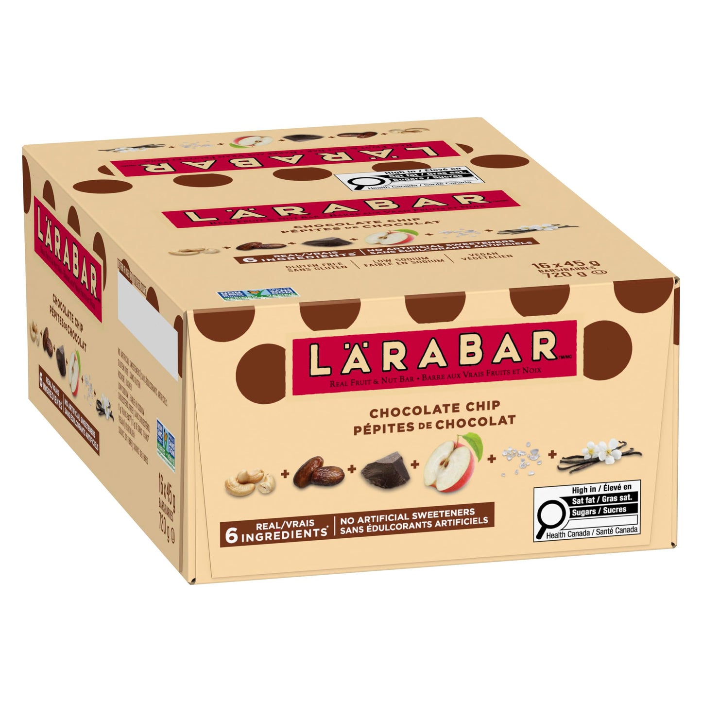 LÄRABAR Chocolate Chip, Fruit and Nut Energy Bar, Pack of 16 Bars, Gluten Free, Vegan, Family Pack, Snack Bars, 720 Grams Package - Available at All In One Marketplace Canada