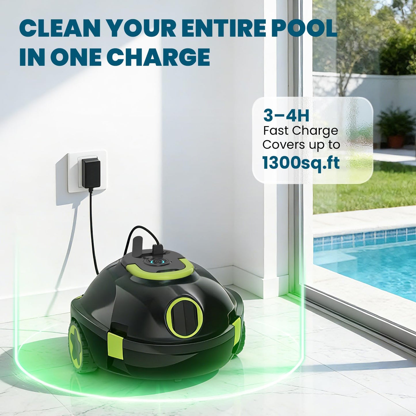 Robotic Pool Cleaner, Cordless Pool Vacuum for Above Ground & Inground Flat Pools with Dual Motors, 150 Min Runtime, Auto-Parking, Powerful Pool Vacuum Robot for Up to 1300 Sq.Ft (Moss) - Available at All In One Marketplace Canada