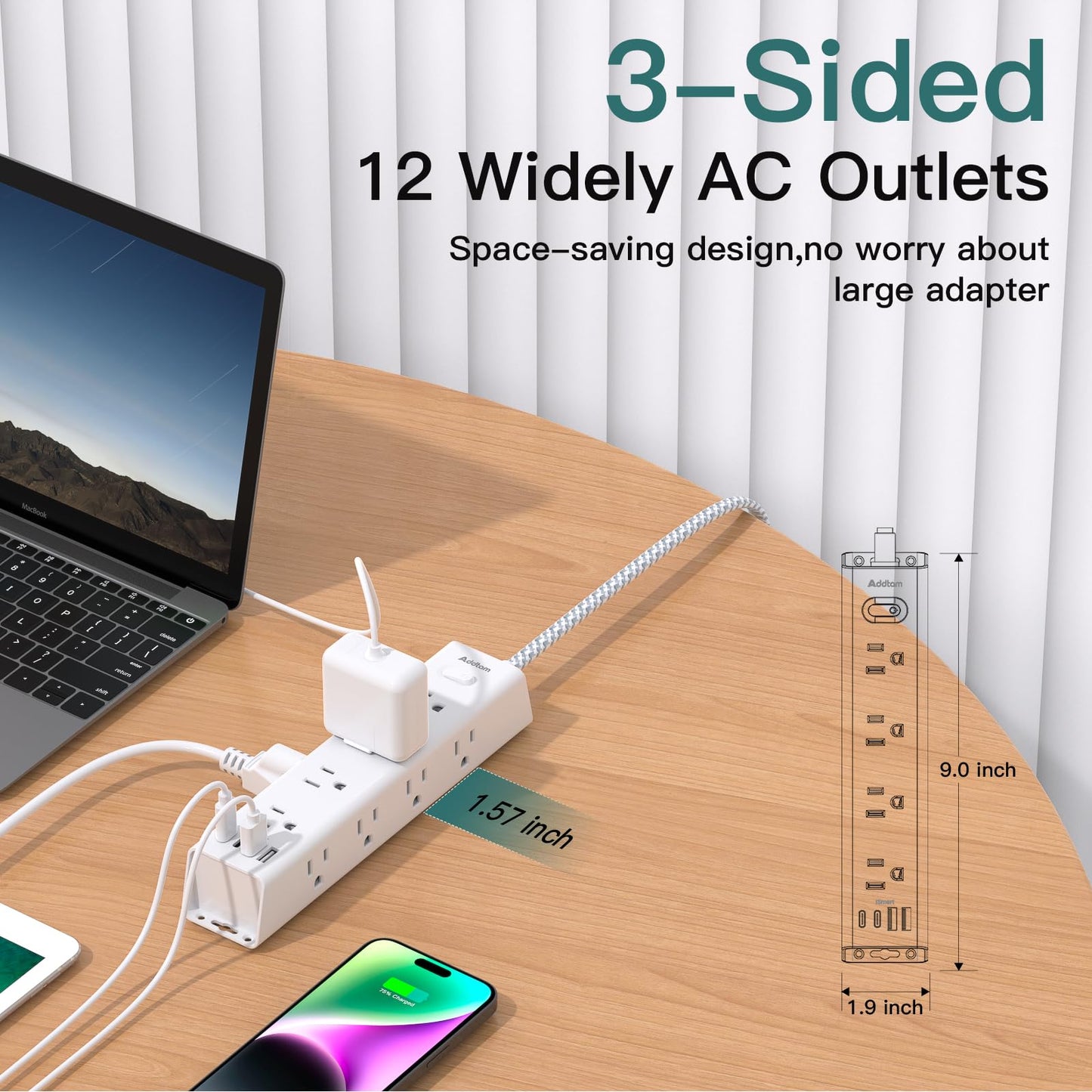 Surge Protector Power Bar - 10 FT Extension Cord, Power Strip with 12 Widely AC Outlet 4 USB, Flat Plug, Wall Mount Overload Protection, 1050J, Desk Charging Station for Dorm Home Office - Available at All In One Marketplace Canada