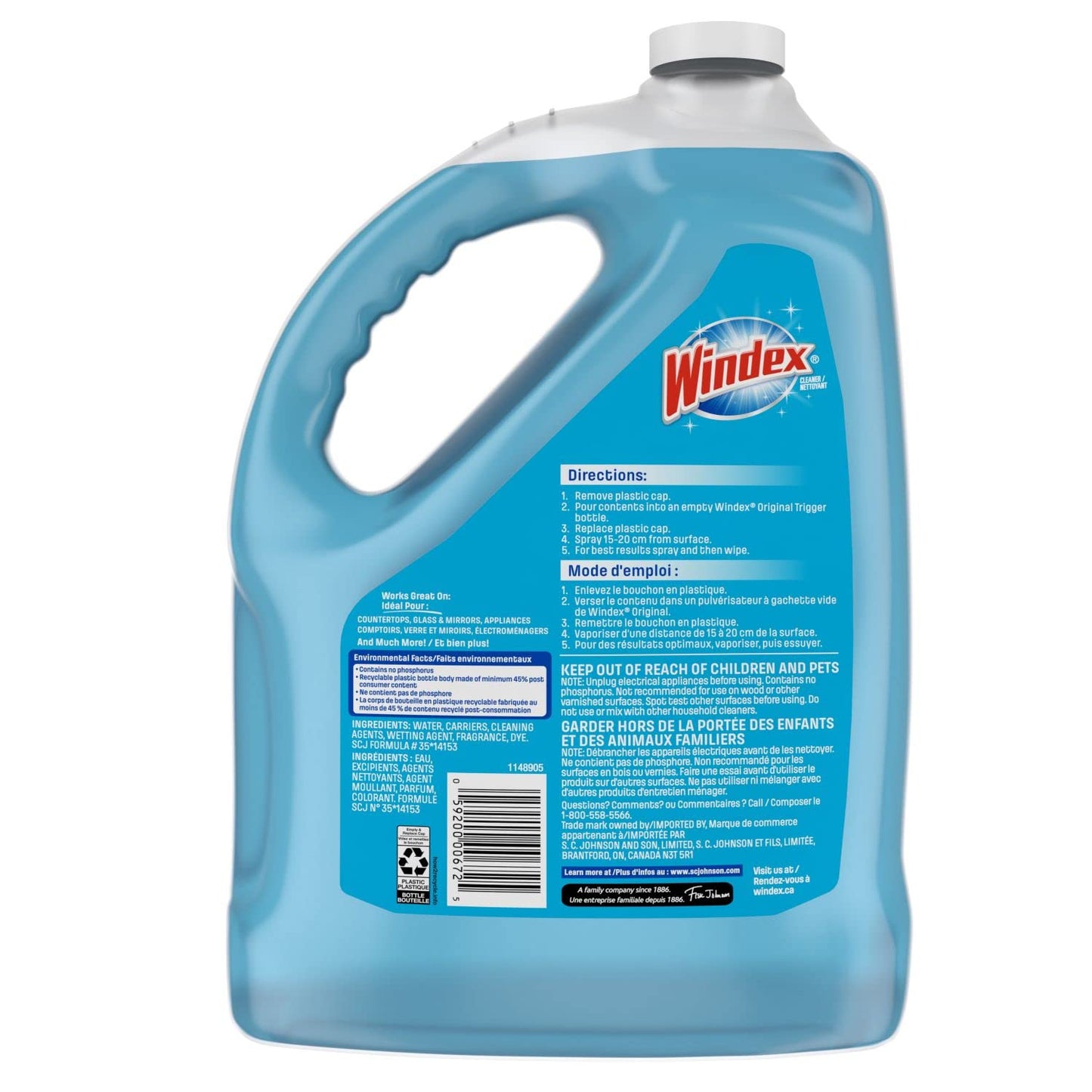 Windex Original Blue Window, Glass and Mirror Cleaner Refill, Removes Fingerprints, Smudges, and Smears, Surface Cleaner Shine Spray, 5L - Available at All In One Marketplace Canada