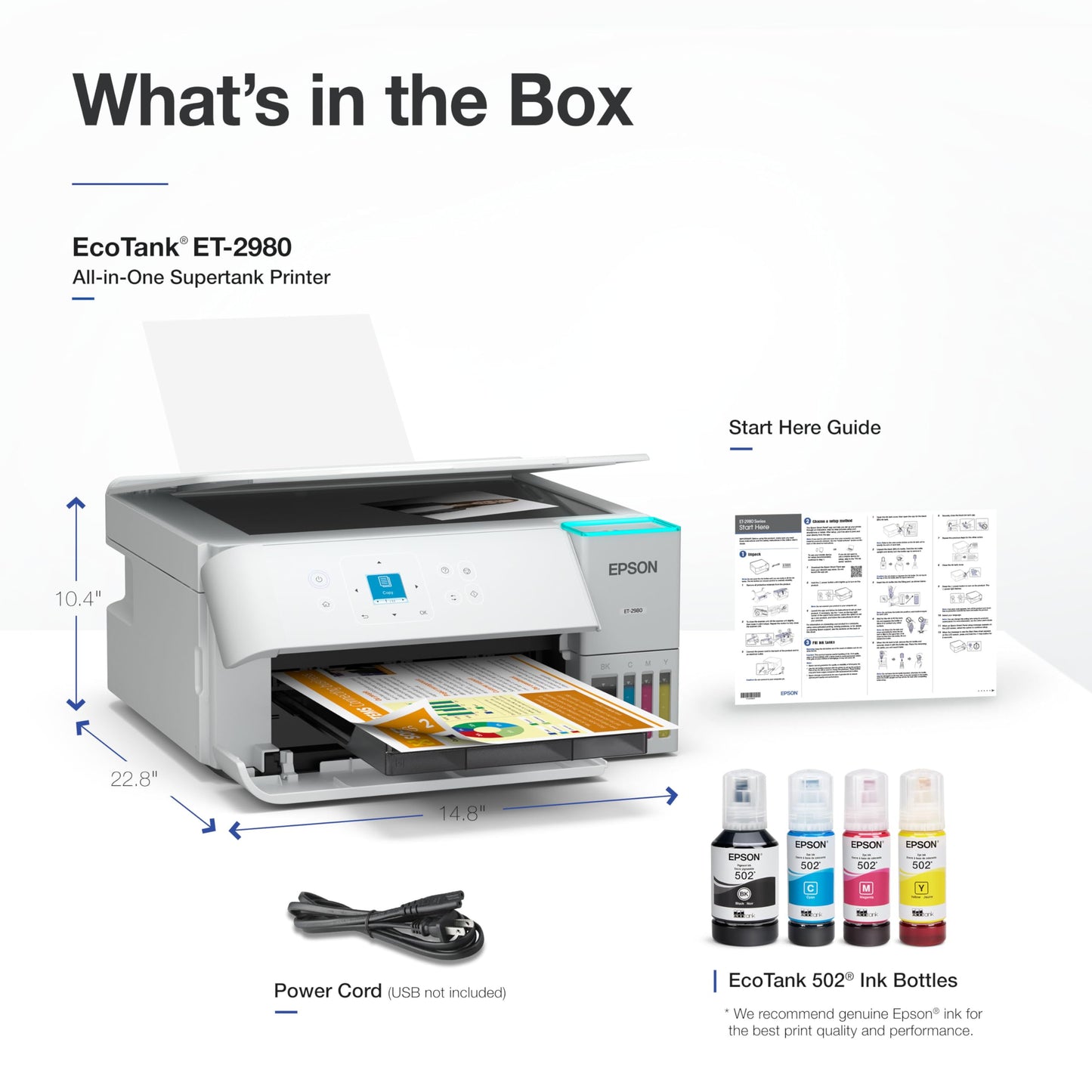 Epson EcoTank ET-2980 Wireless Color All-in-One Supertank Printer - White Epson