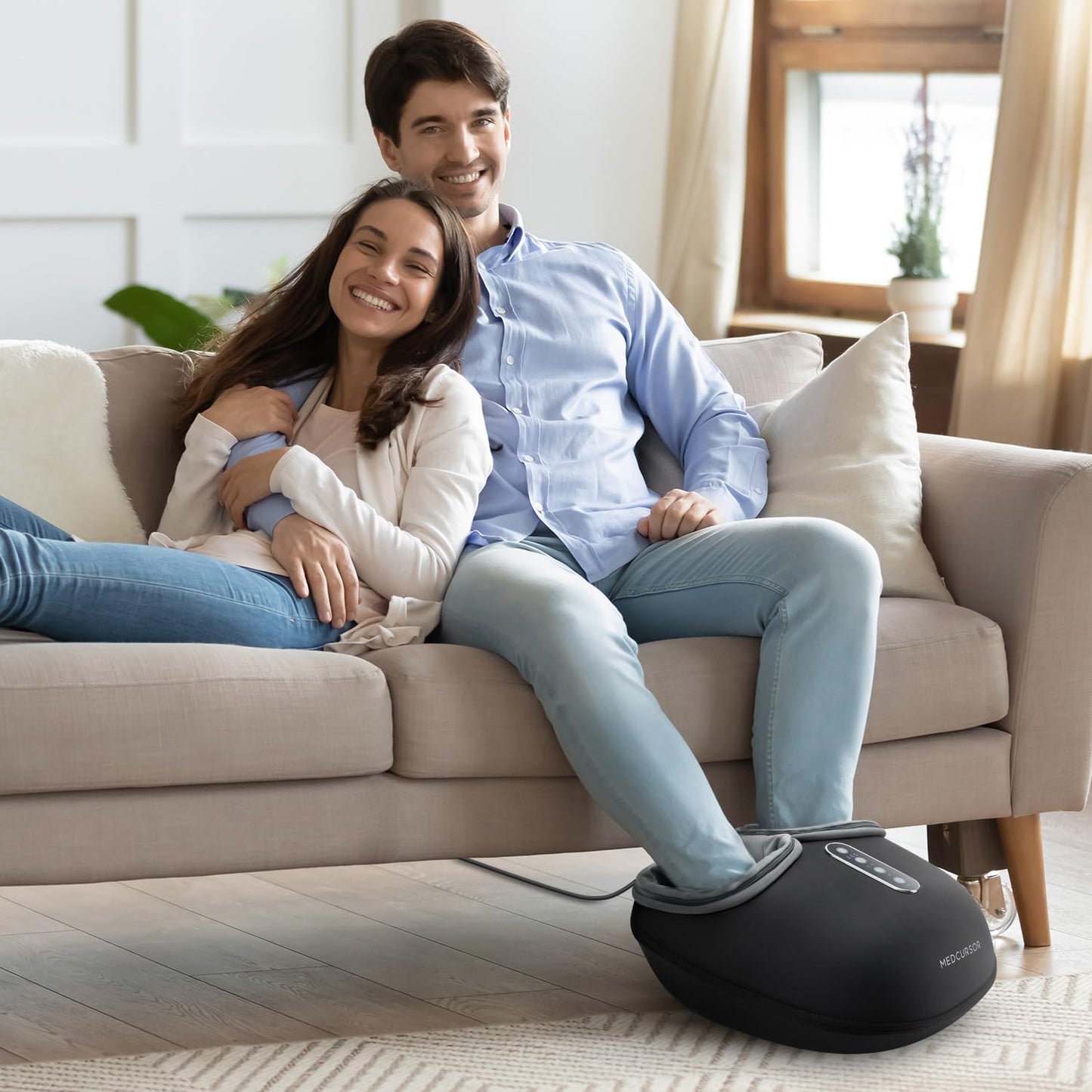 Medcursor Electric Shiatsu Foot Massager Machine with Soothing Heat, Deep Kneading for Foot Pain and Circulation, Multi-Level Settings & Air Compression, for Home or Office Use - Available at All In One Marketplace Canada