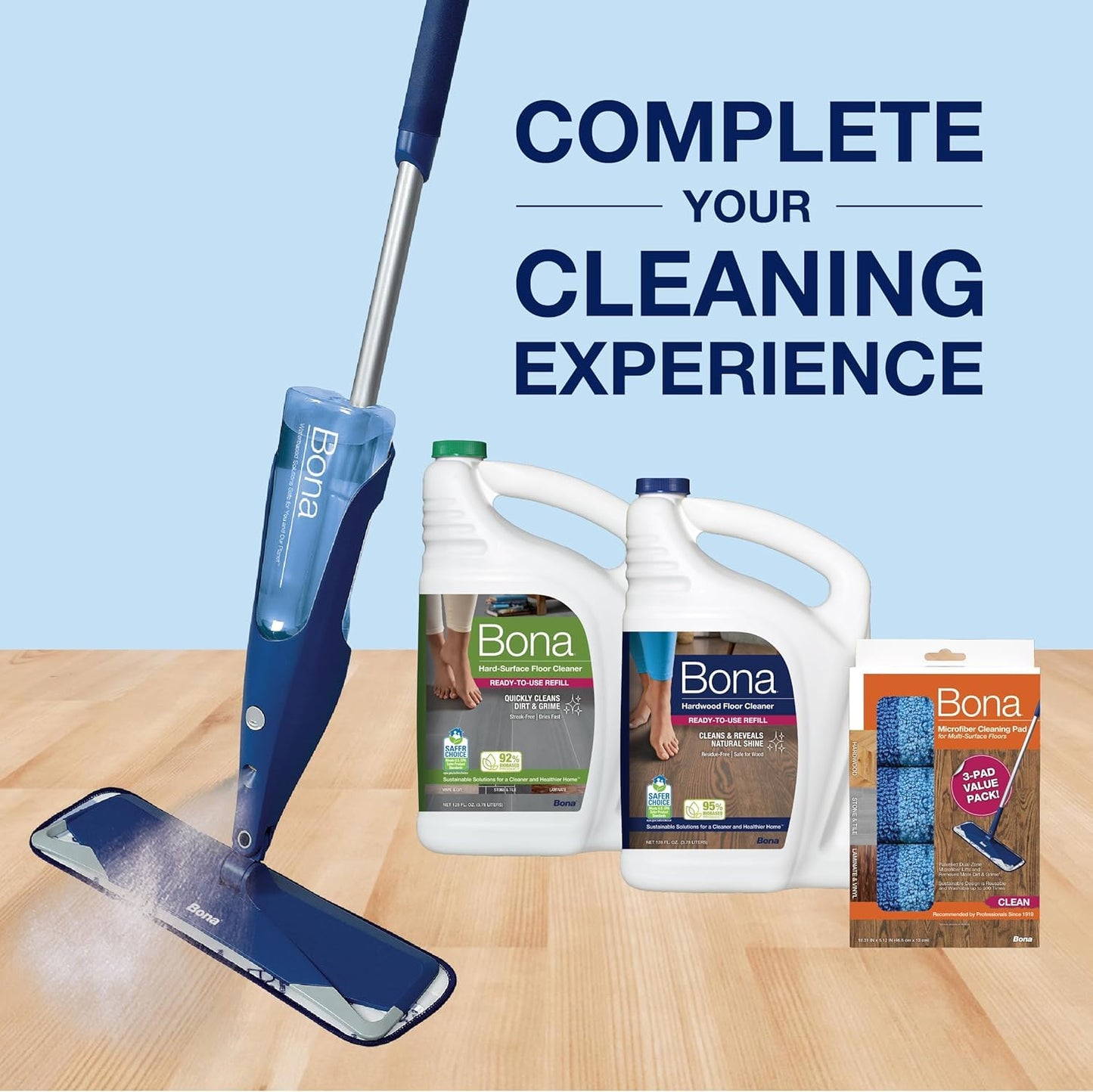Bona Mop Microfiber Cleaning Pad for Hardwood & Hard Surface Floors - Value 3-Pack - For Use With Bona Mops - Dual Zone Cleaning Bona