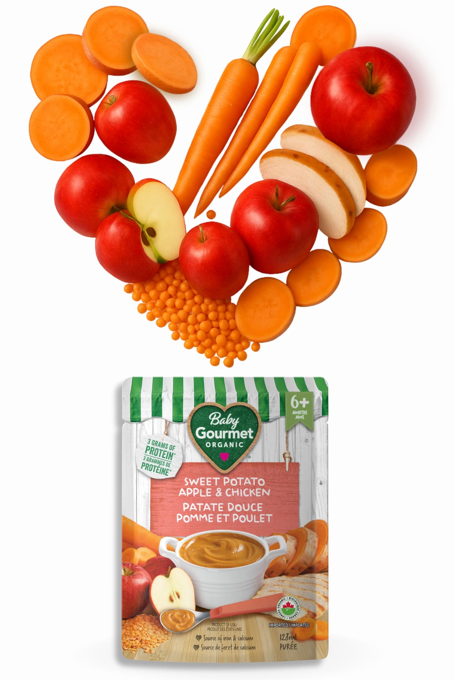 Baby Gourmet Sweet Potato Apple & Chicken, 16 × 128 mL Pouches | 6 Months+ | Organic Protein Meal | No Added Sugar or Salt | Canadian Brand 🍁 All In One Marketplace Canada