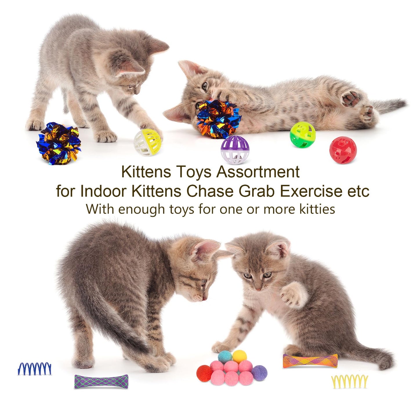 Retro Shaw Cat Toys Set 33 Pack, Cat Play Tunnel for Indoor Cats Kitty, Kitten Toys Include 2 Collapsible Cat Tunnels Tube Tent, Cat Feather Teaser Wand Springs Rainbow Bell Crinkle Ball Mouse Pompom - Available at All In One Marketplace Canada