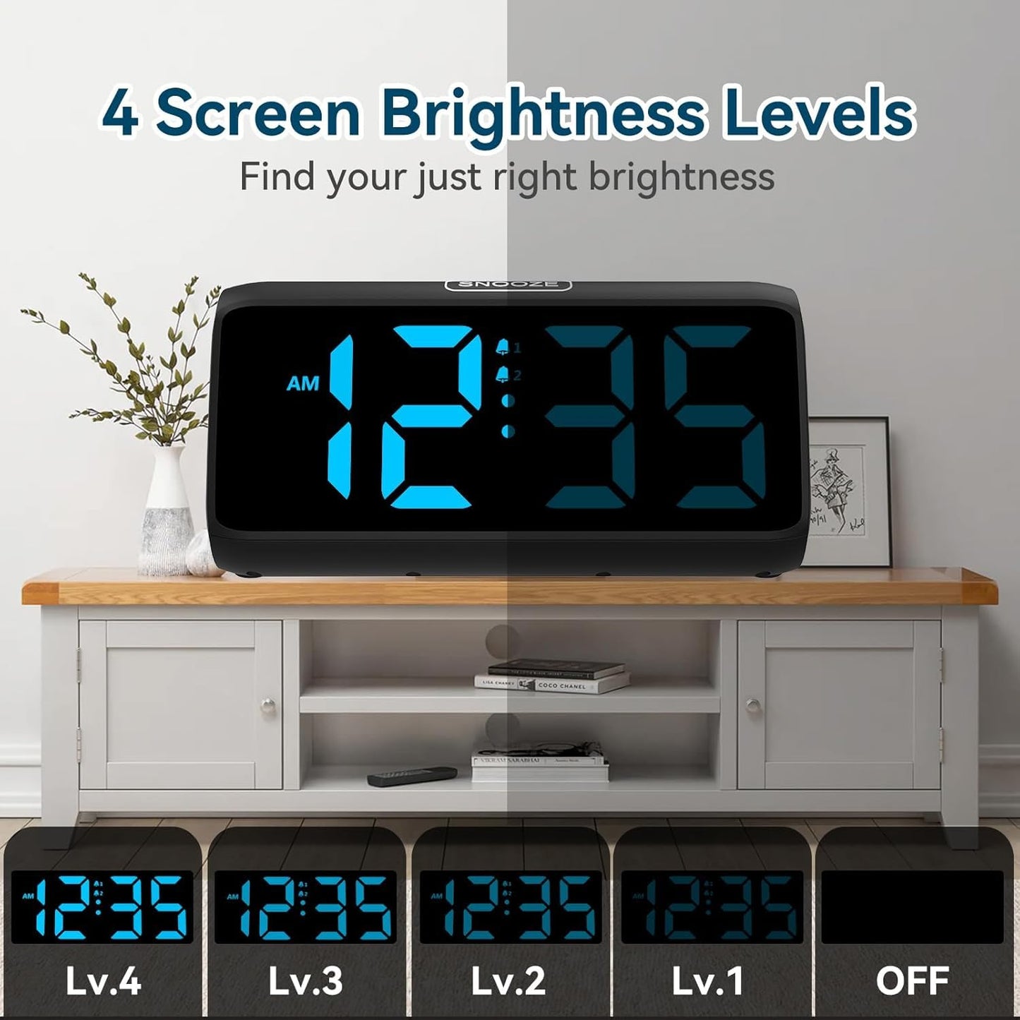 Netzu Loud Alarm Clocks for Bedrooms, Heavy Sleepers Alarm Clock with Dual Alarms, Bold Digits, 5 Dimmers, 4 Volumes, Snooze, Bedside Clock for Deep Sleepers Kids Teens Seniors, Plug in Clock