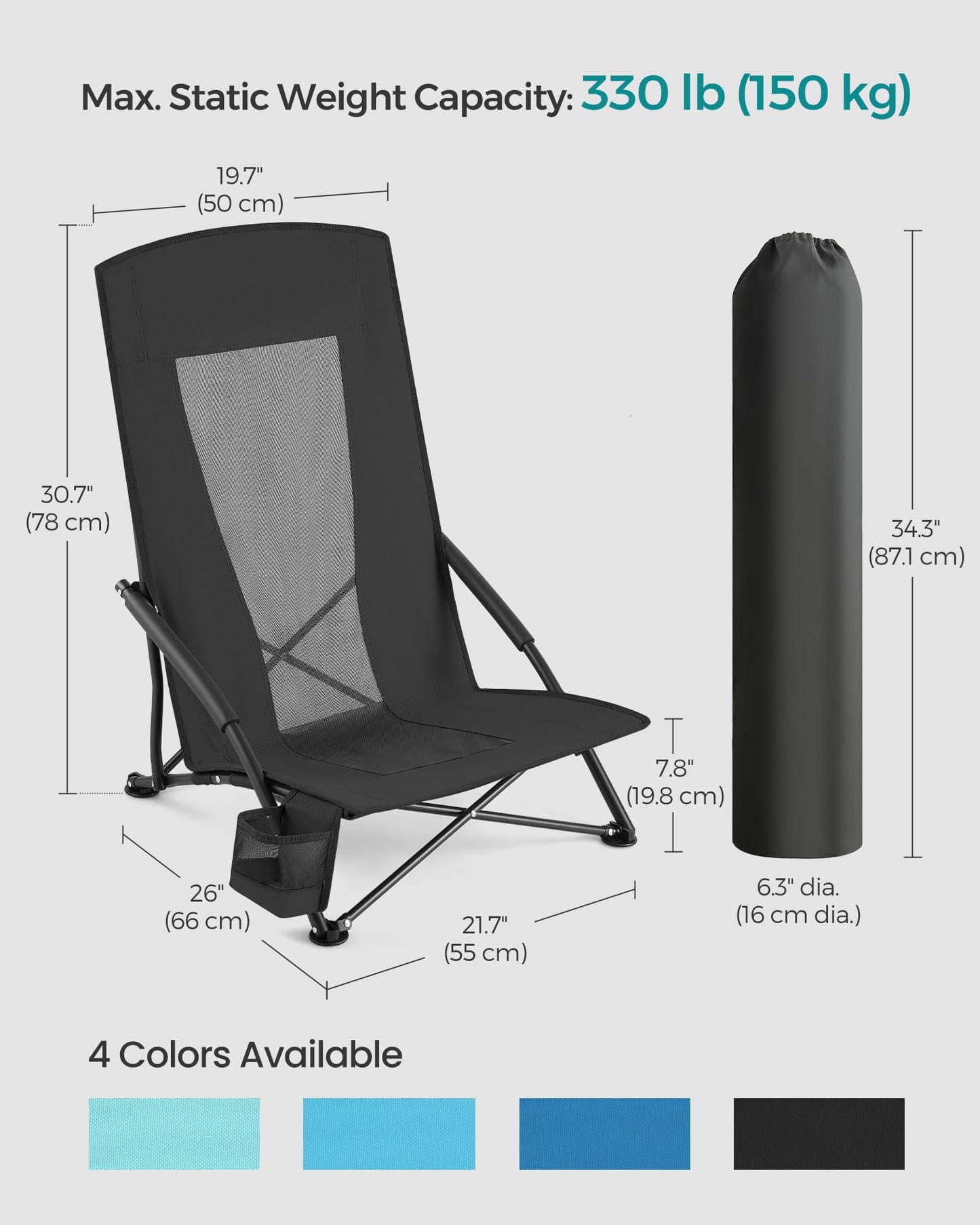 SONGMICS Set of 2 Portable Beach Chairs for Adults, Max. Load 330 lb Each, High Backrest, Cup Holder, Lightweight, Heavy-Duty, Black UGCB067B01V1 🍁 All In One Marketplace Canada SONGMICS