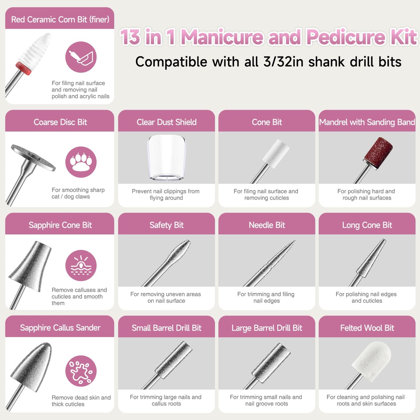 SnnyNyx Cordless Electric Nail Drill 35000 RPM, Professional Nail File Kit with LCD Display, 12 Bits & 36 Sanding Bands, Rechargeable Manicure Pedicure Kit for Acrylic Gel Nails, Salon & Home Use(Rose Gold) - Available at All In One Marketplace Canada