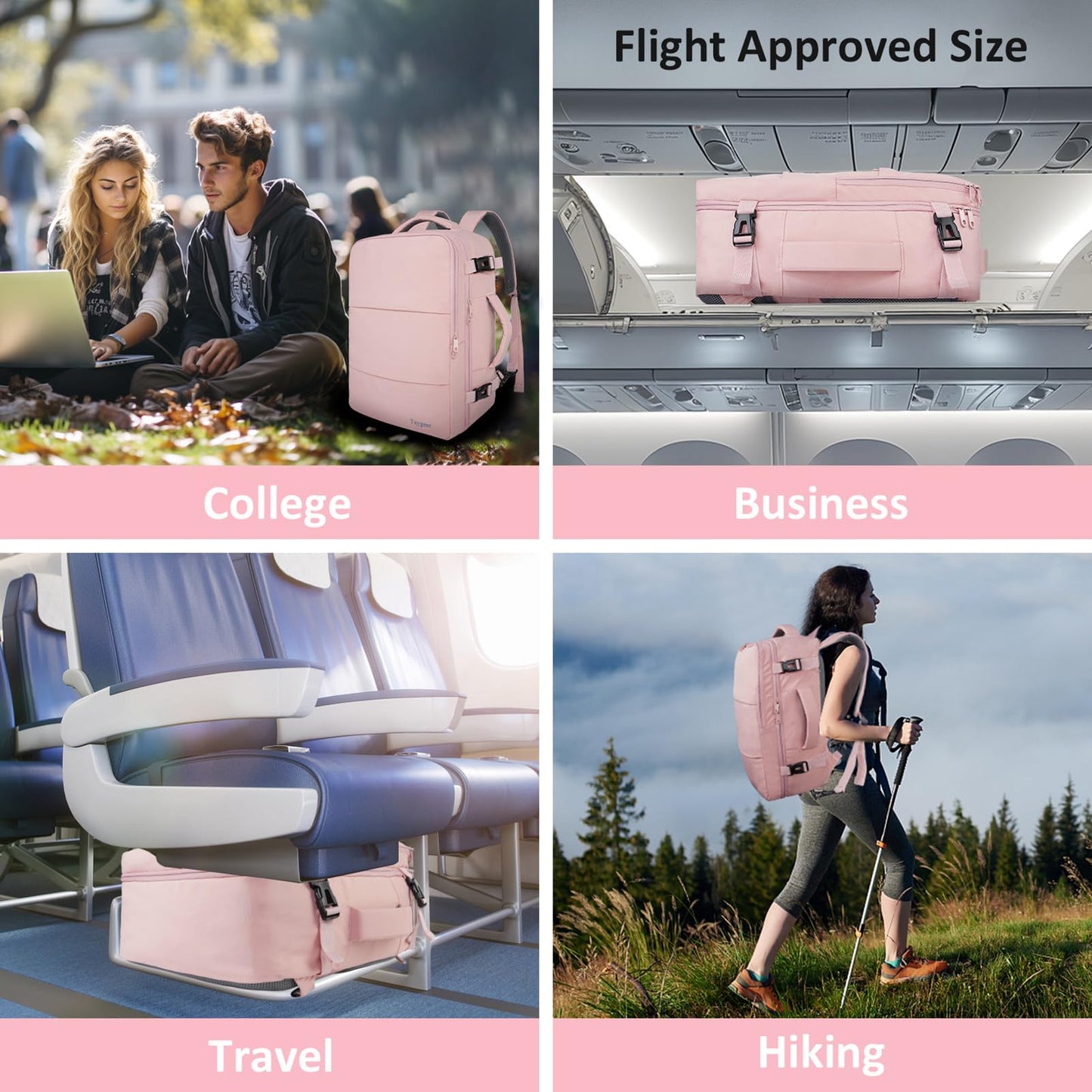 Taygeer Travel Backpack for Women, Carry On Backpack with Shoe Pouch, TSA 15.6inch Laptop Backpack Flight Approved, College Nurse Bag Casual Daypack for Weekender Business Hiking, Pink - Available at All In One Marketplace Canada