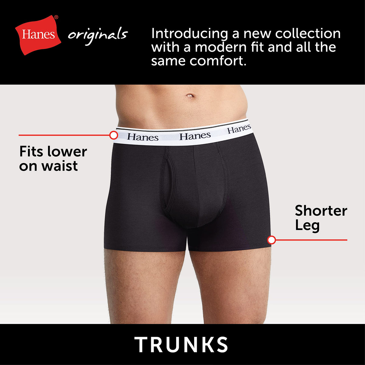 Hanes Originals Men's Trunk Briefs, Stretch Cotton Moisture-Wicking Underwear, Modern Fit Low Rise, Assorted Blues, Size Medium