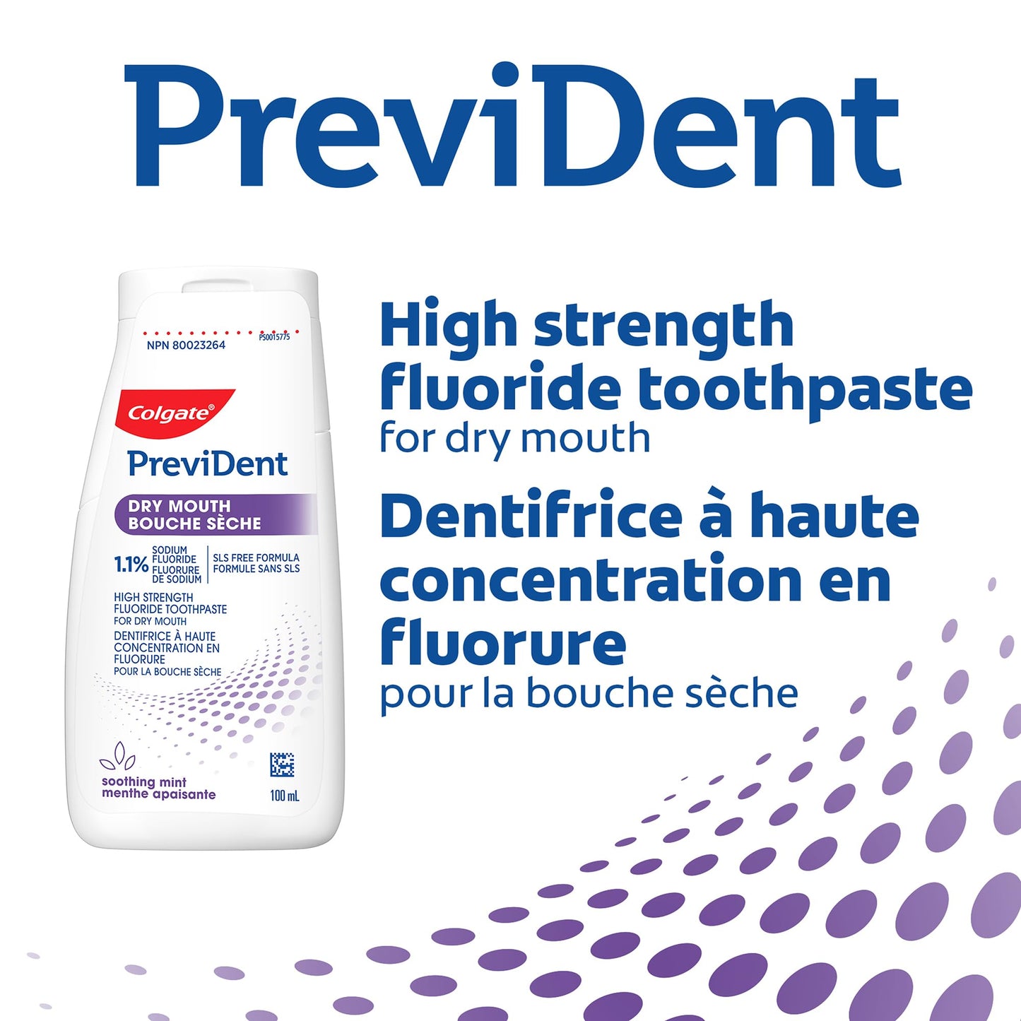 Colgate PreviDent Dry Mouth Toothpaste - Mint, 100mL - Fluoride Enamel Protection, Dry Mouth Teeth Relief, Travel Size - Dentifrice for Daily Oral Care
