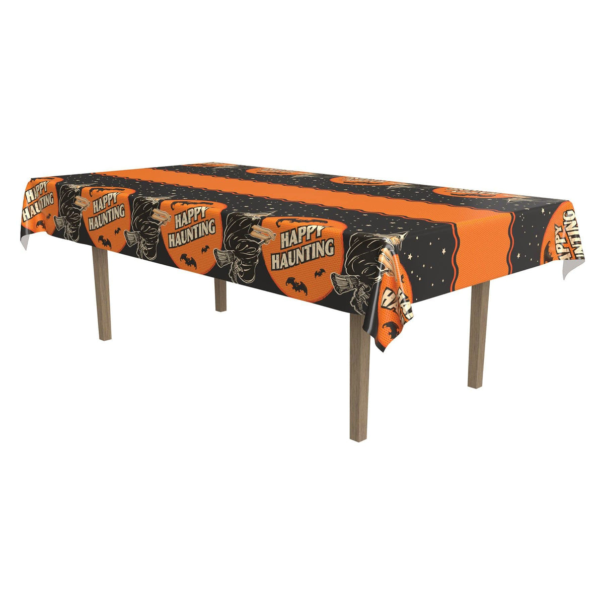 Beistle 2 Piece Plastic Rectangular Happy Haunting Retro Vintage Halloween Table Covers Tableware Party Supplies 54" x 108"