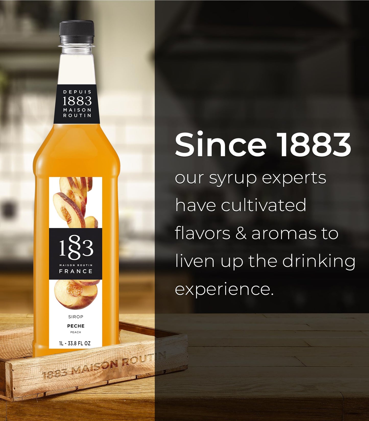 Maison Routin 1883 Peach Syrup, Pet Bottle 1000 Milliliter 1883 MAISON ROUTIN