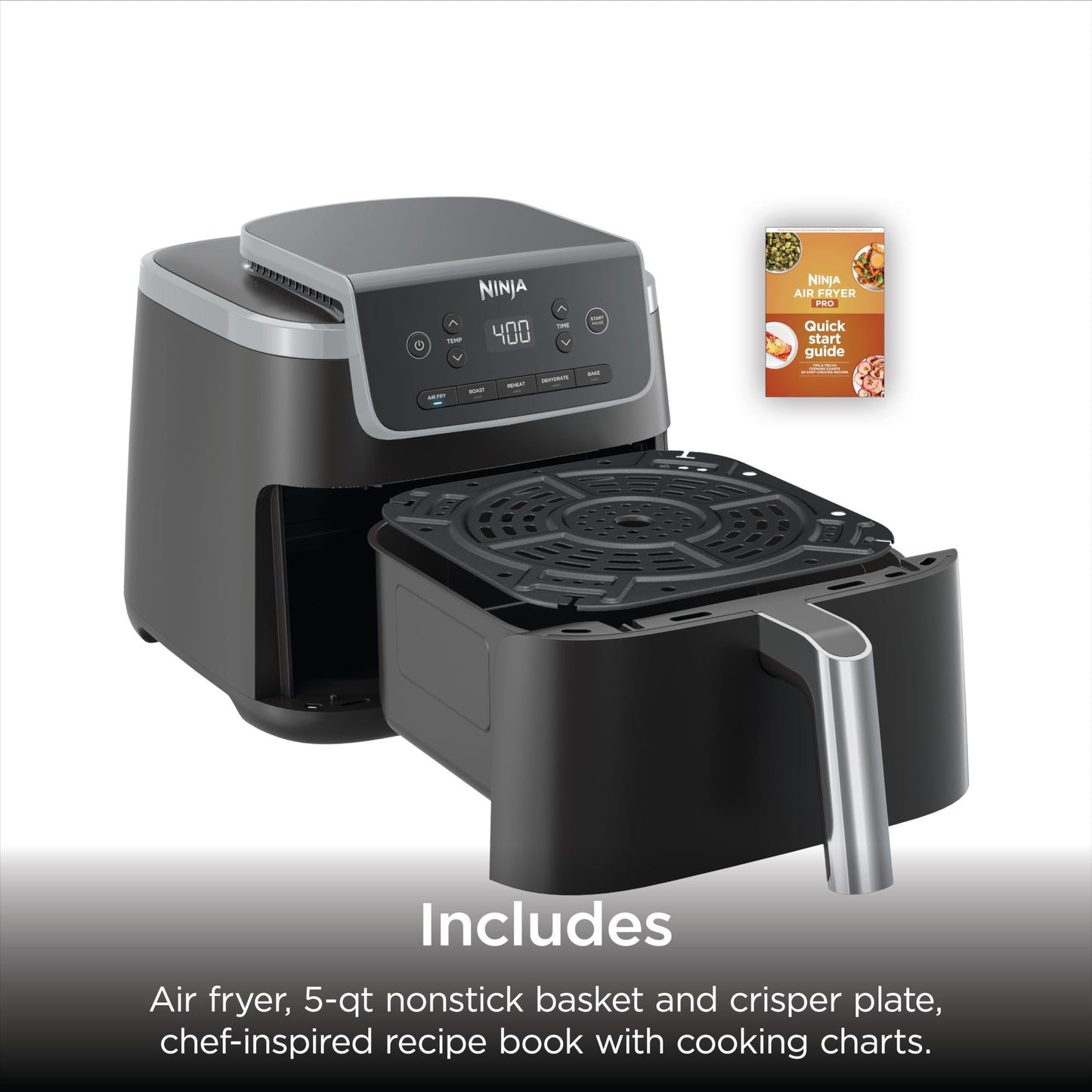 Ninja Air Fryer Pro 5-in-1, 5 QT Capacity, Air Fry, Bake, Roast, Reheat, and Dehydrate, Air Crisp Technology, Nonstick Basket & Crisper Plate, Grey, AF142C - Available at All In One Marketplace Canada