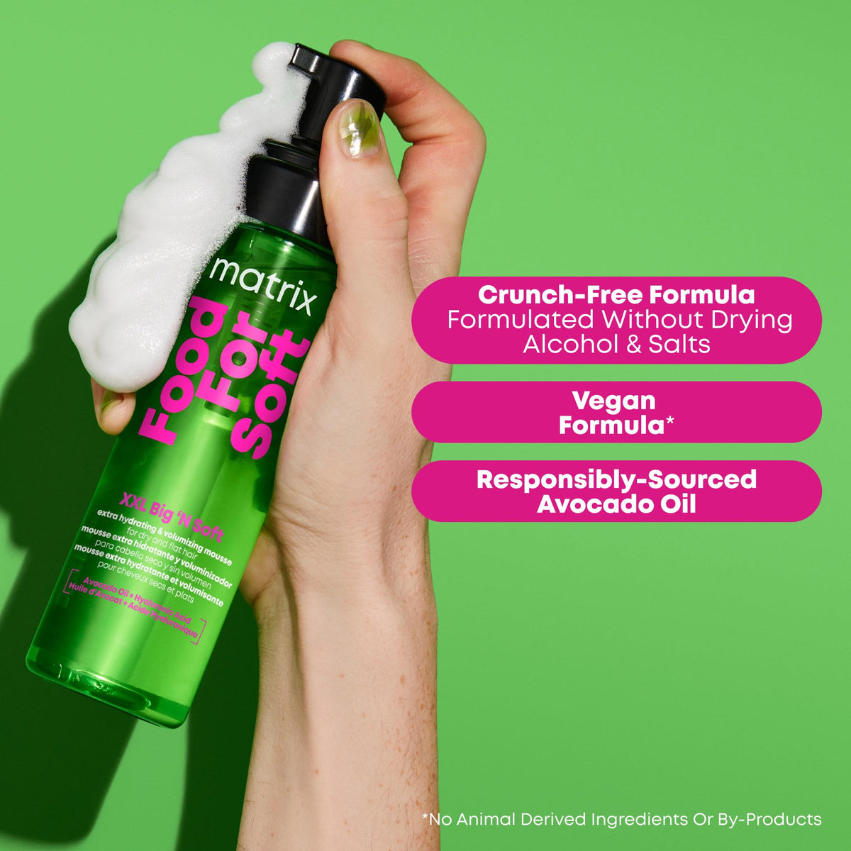 Matrix Food For Soft XXL Big 'N Soft Extra Volumizing Hydrating Mousse, Infused with Hyaluronic Acid & Avocado Oil, For Dry Hair, 450F Heat Protection, 210ml