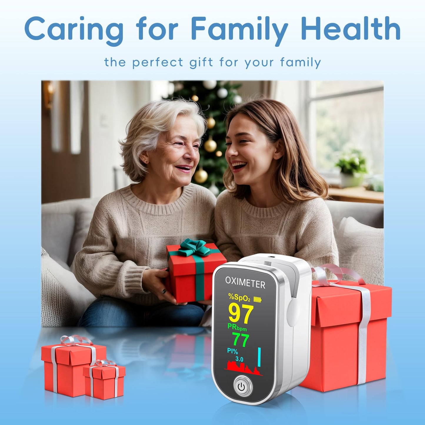 Alcarefam Pulse Oximeter, 4 Color TFT Display Oxygen Meter Finger Monitor, Home SpO2 Blood Oxygen Saturation Monitor with Fast Reading & Heart Rate, Health Essential Equipment