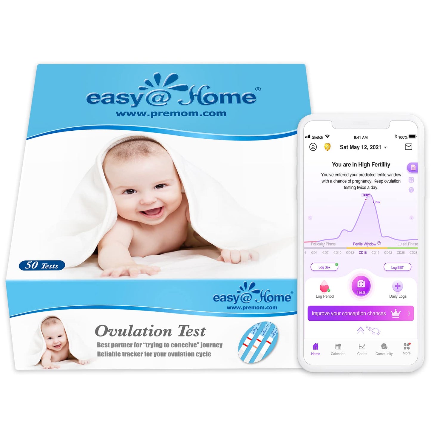Easy@Home Ovulation Test Strips: 50 Counts LH Test for Women - at Home Surge Detection | Bulk Fertility Predictor Kits (Blue) - Available at All In One Marketplace Canada