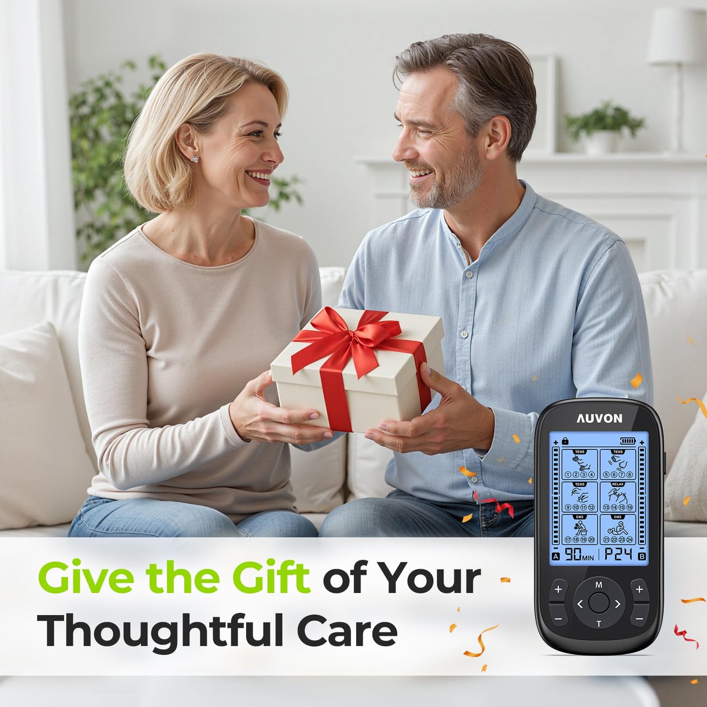 AUVON 3-in-1 TENS Machine, TENS EMS Muscle Stimulator with 40 Intensities for Gradual Shoulder, Sciatica, Back Pain Relief, 24 Modes Rechargeable TENS Unit Massager with 12 TENS Pads - Available at All In One Marketplace Canada