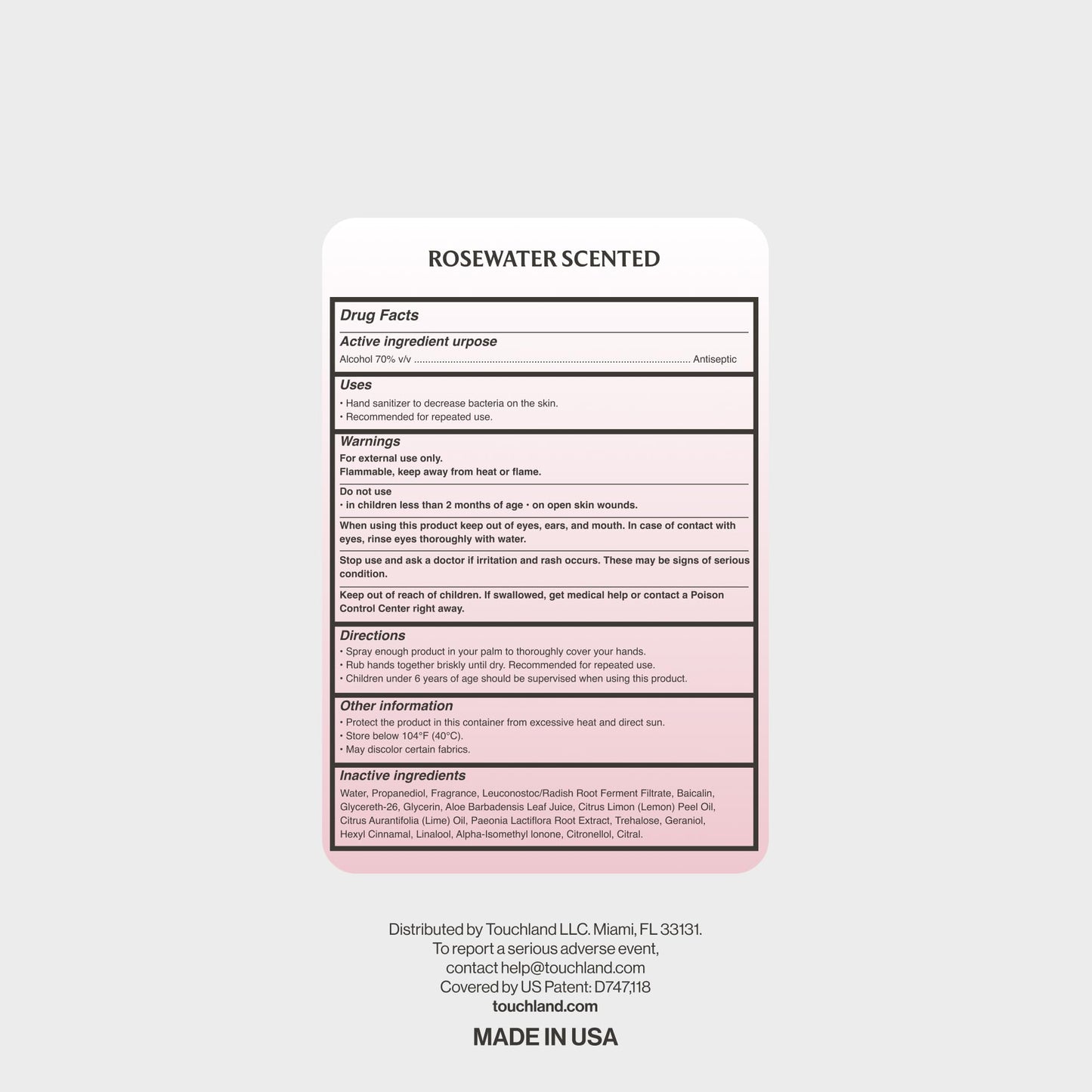 Touchland Hand Sanitizer Spray, 1 FL OZ - Rosewater - Available at All In One Marketplace Canada