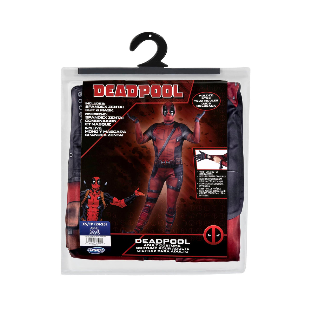 Déguisement officiel Marvel Deadpool Zentai de luxe pour adulte - Élasthanne extensible avec fentes aux poignets (L)