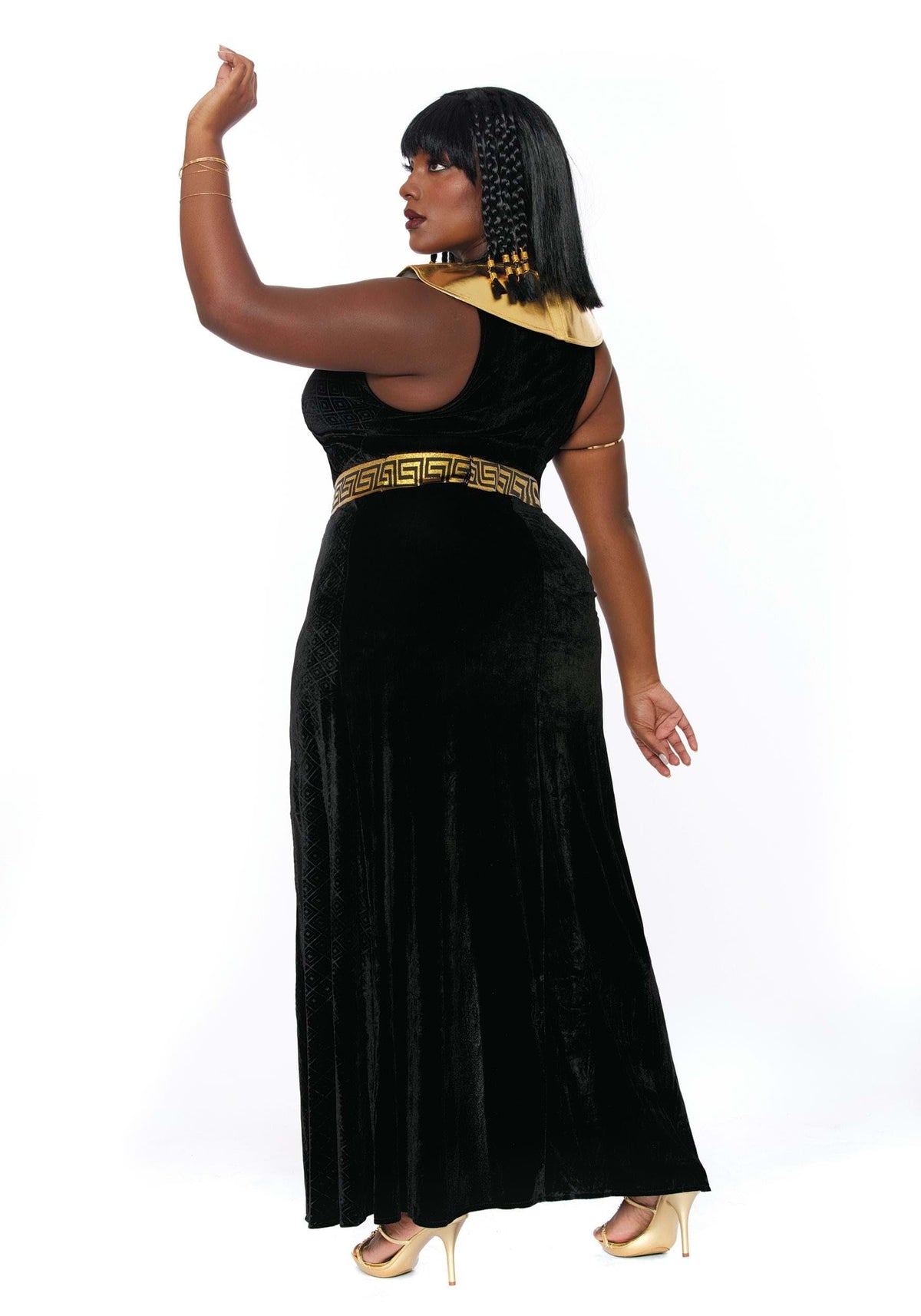 Costume de Cléopâtre grande taille pour femme Dreamgirl, déesse égyptienne pour adulte, superbe costume d'Halloween de Cléopâtre, noir/doré 1X/2X