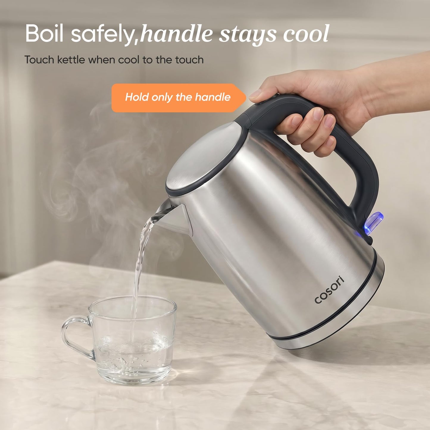 Cosori Electric Kettle Stainless Steel, 1.7L Cordless, 1500W, Auto Shut-Off - Available at All In One Marketplace Canada