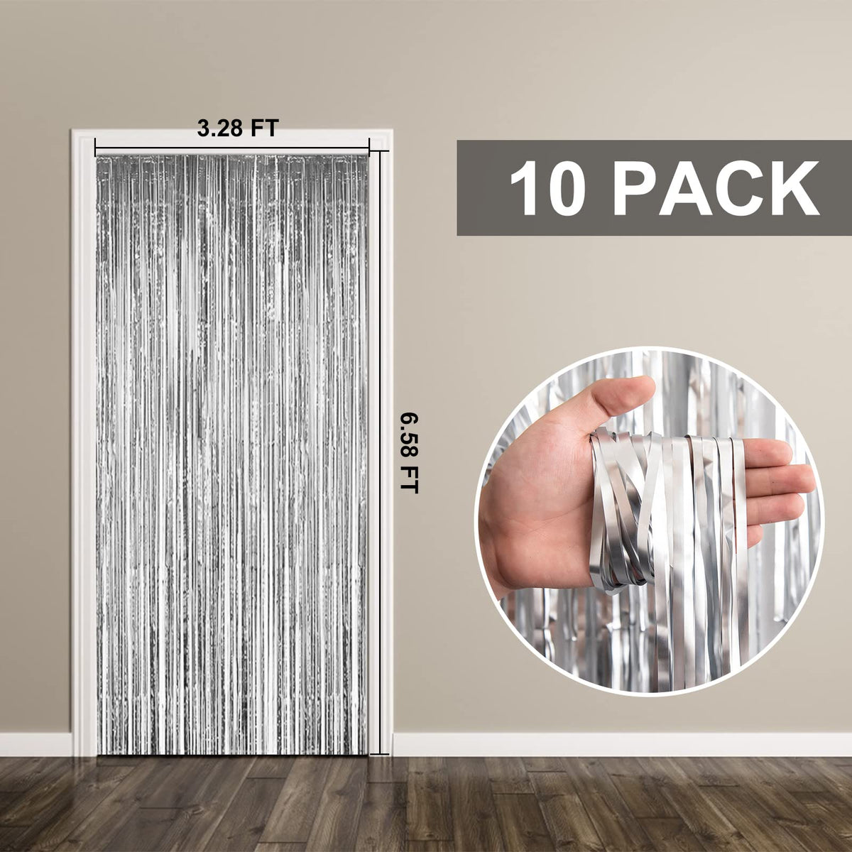 10 Pack Foil Curtain Backdrop Silver Metallic Tinsel Foil Fringe Curtains Photo Booth Props for Birthday Wedding Engagement Baby Shower Bachelorette Christmas Holiday Celebration Party Decorations 🍁 All In One Marketplace Canada