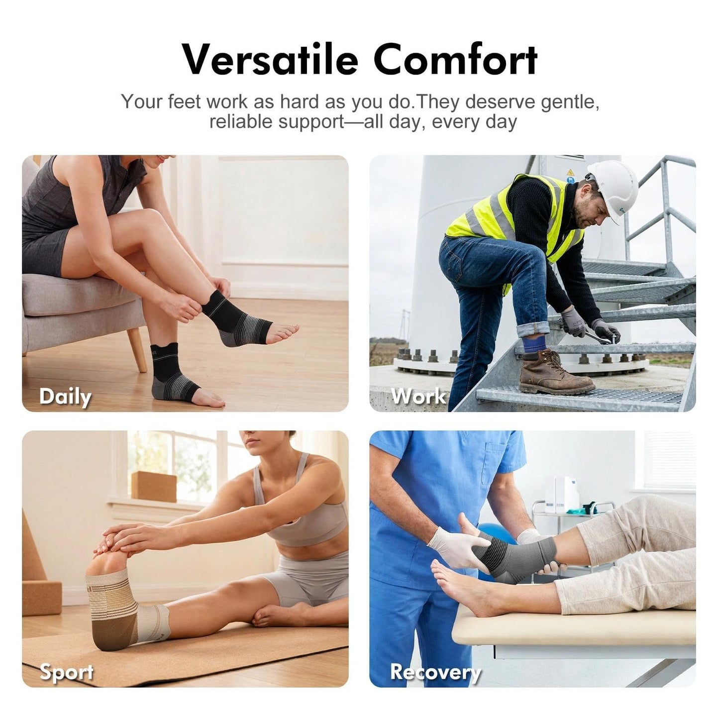 Plantar Fasciitis Sock (6 Pairs) for Men and Women, Ankle Brace Compression Socks with Arch Support for Achilles Tendonitis, Heel Pain, Swelling & Arthritis Relief, Black, Large - Available at All In One Marketplace Canada