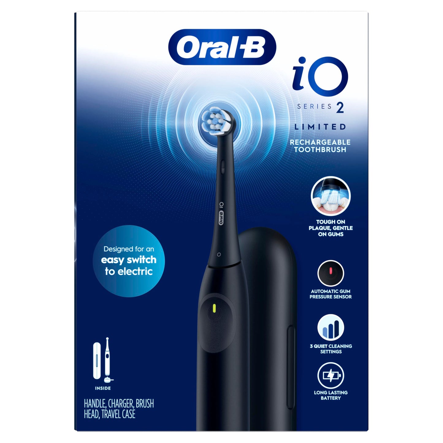 Oral-B iO2 Electric Toothbrush, for an Easy Switch to Electric, Night Black, Rechargeable Electric Toothbrushes, iO Series 2 Limited with 1 Power Toothbrush, 1 Brush Head, and 1 Travel Case 🍁 All In One Marketplace Canada