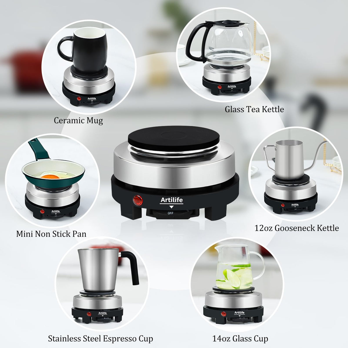 Artilife 500W Small Hot Plate Mini Hot Plate, Christmas Gift, Electric Single Hot Plate,Multi-Function Portable Stove Kitchen Cooktop Electric Heater for Home 110V 🍁 All In One Marketplace Canada
