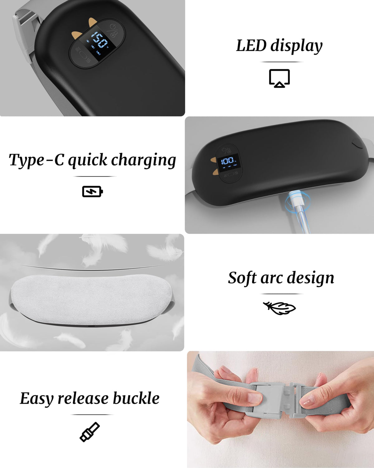 Portable Electric Heating Pad for Cramps, Upgraded Cordless Period Fast Heat Pad for Back Menstrual Belt 6 Heat 6 Vibration Modes Gifts for Women Girl Her Girlfriend Christmas Stocking Stuffer Black 🍁 All In One Marketplace Canada
