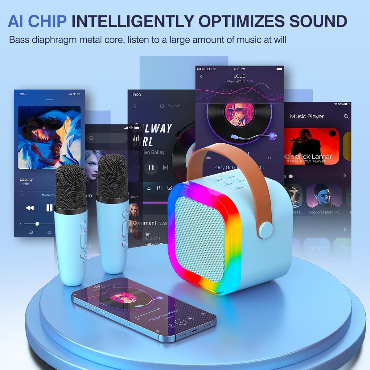 TAEMVV Mini Karaoke Machine for Kids,Portable BT Speaker with 2 Wireless Microphones and LED Light Holiday Birthday Gift Toy for Boys and Girls Teens Over 4,5,6,7,8,9,10,11,12+ Years Old(Blue) 🍁 All In One Marketplace Canada