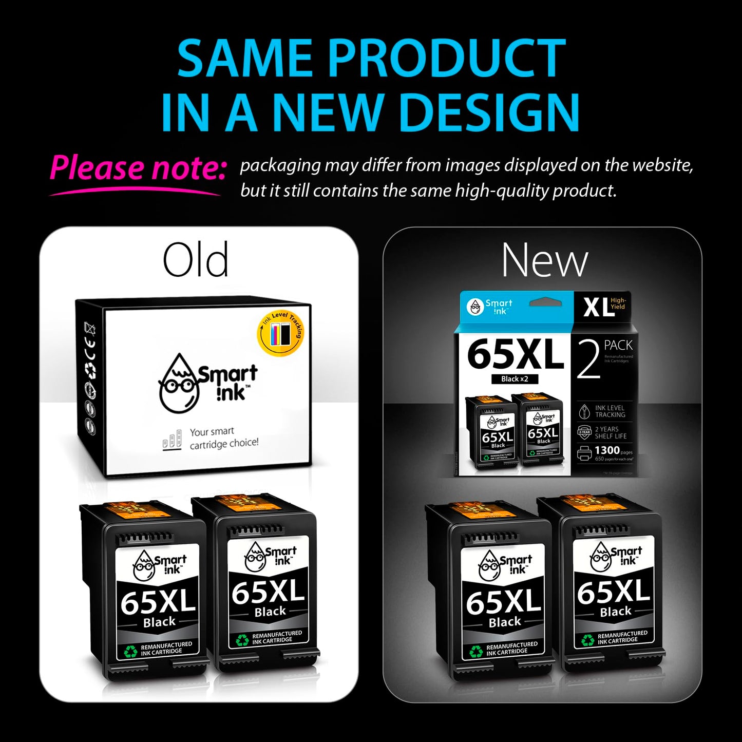 Smart Ink Remanufactured Ink Cartridges Replacement for HP 65 XL HP 65XL (2 Black Combo Pack) to use with DeskJet 3755 2600 2625 2652 2655 3700 3720 3752 3772 Envy 5000 5010 5052 5055 Printer Series