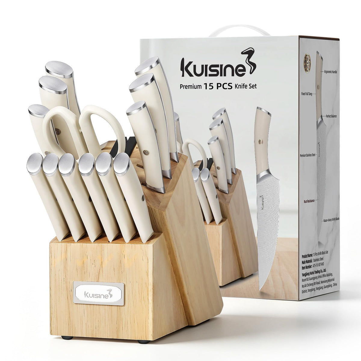 Kuisine Natural Wood 15Pcs Kitchen Knife Block Set with Built-in Sharpener 🍁 All In One Marketplace Canada