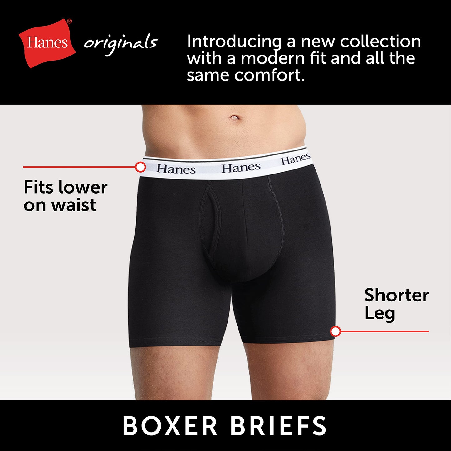 Hanes Originals Men's Boxer Briefs, Stretch Cotton Moisture-Wicking Underwear, Modern Fit Low Rise, Pack of 4, Grey/Black assortement, Size X Large 🍁 All In One Marketplace Canada