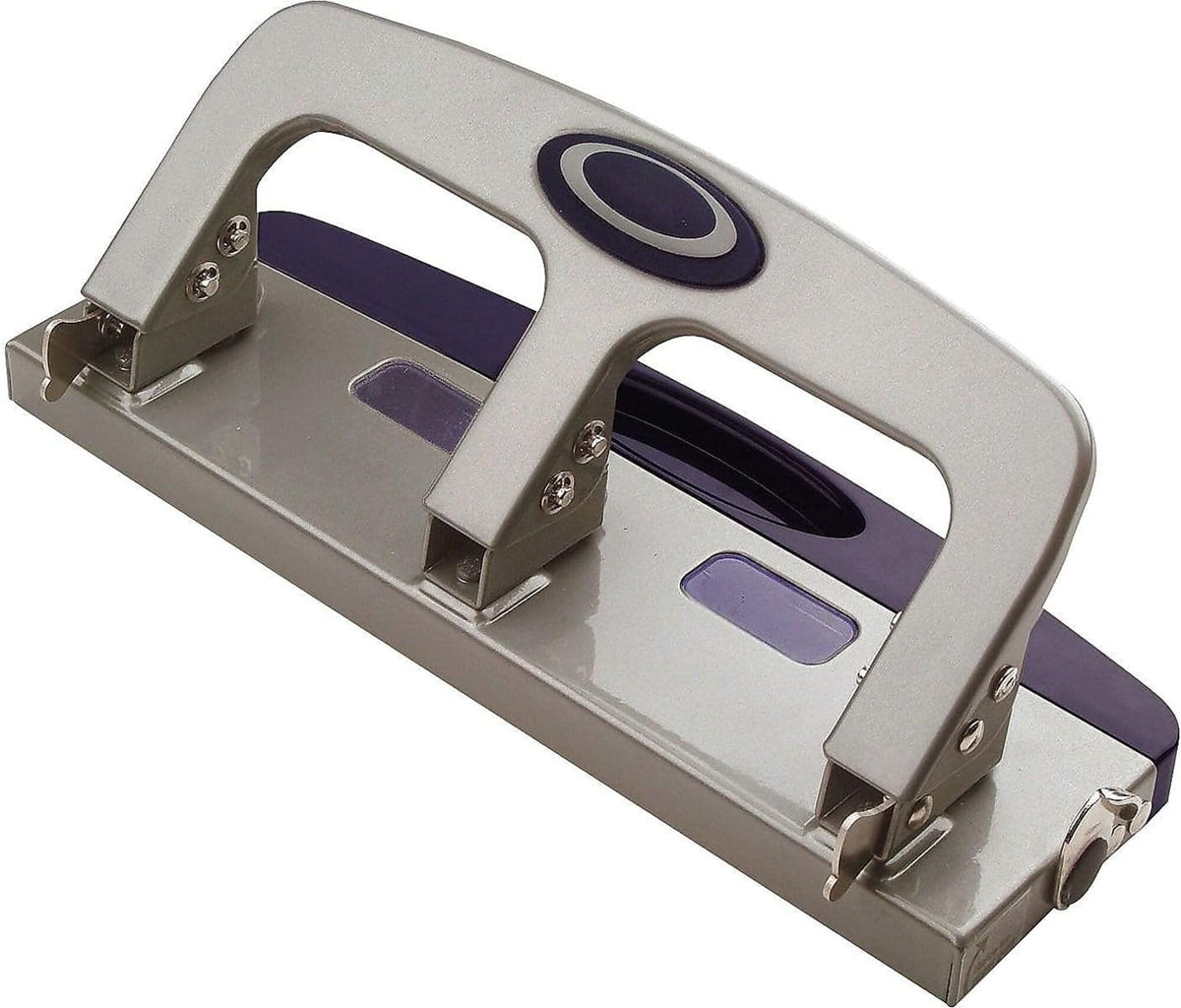 Officemate Deluxe Medium Duty 3-Hole Punch with Chip Drawer, Silver and Navy, 20-Sheet Capacity (90102)