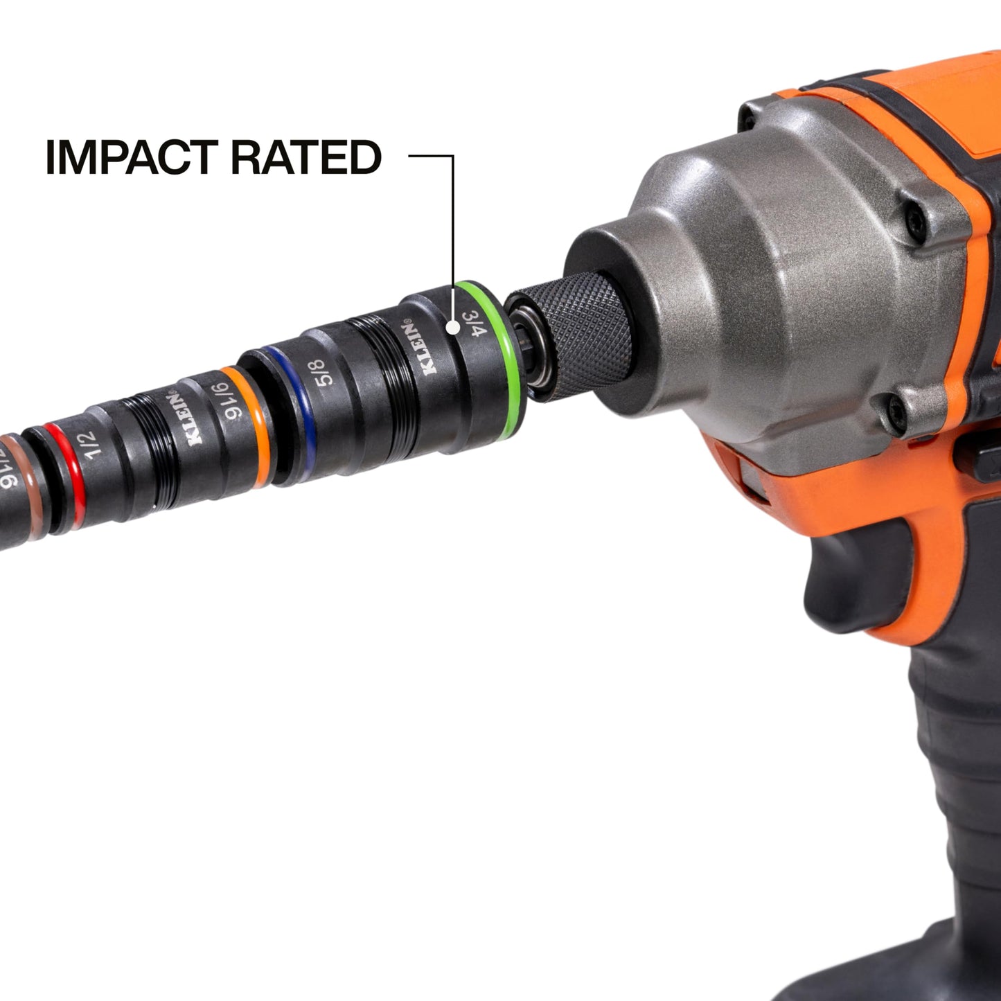 Klein Tools 32934 Impact Driver, 9-in-1 SAE Impact Socket Set, 4 Flip Sockets with 1/4, 5/16, 3/8, 7/16, 1/2, 9/16, 5/8, and 3/4-Inch Nut Driver Sizes with Bit Holder, 6-1/2-Inch Shaft KLEIN TOOLS