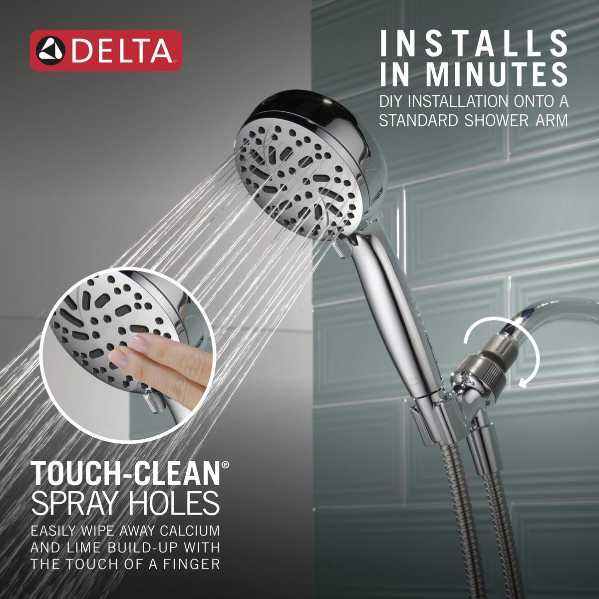 Delta Faucet ProClean Chrome Shower Head with Handheld, Showerhead with High Pressure Spray, Handheld Shower Head, 6 Spray Settings, Chrome 75740