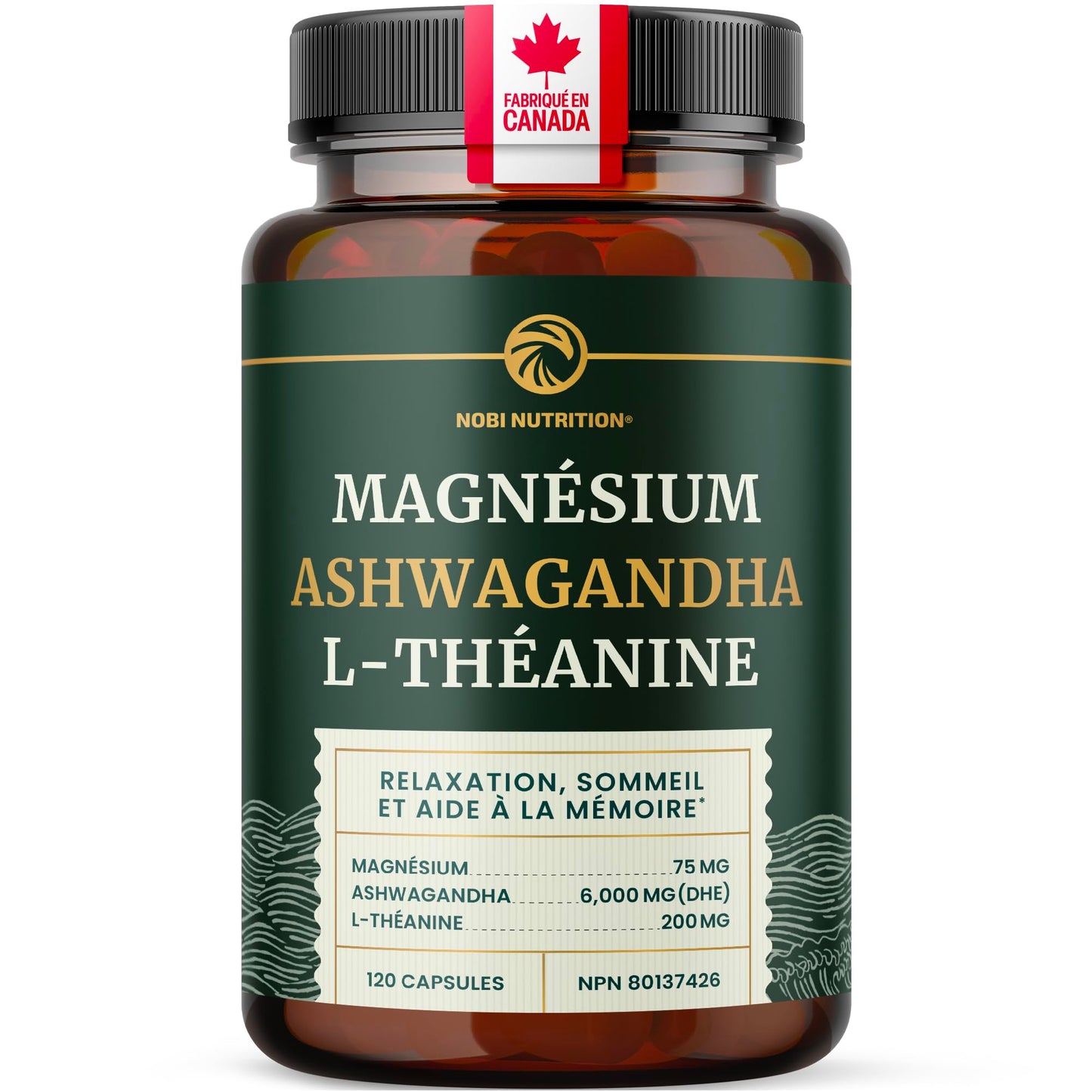 L Theanine, Magnesium Glycinate + Ashwagandha Supplement | Relaxation, Sleep & Memory Support | Stress Relief, Calm, Mood & Sleep Supplements | Made in Canada & Non-GMO | 120 Ct - Available at All In One Marketplace Canada